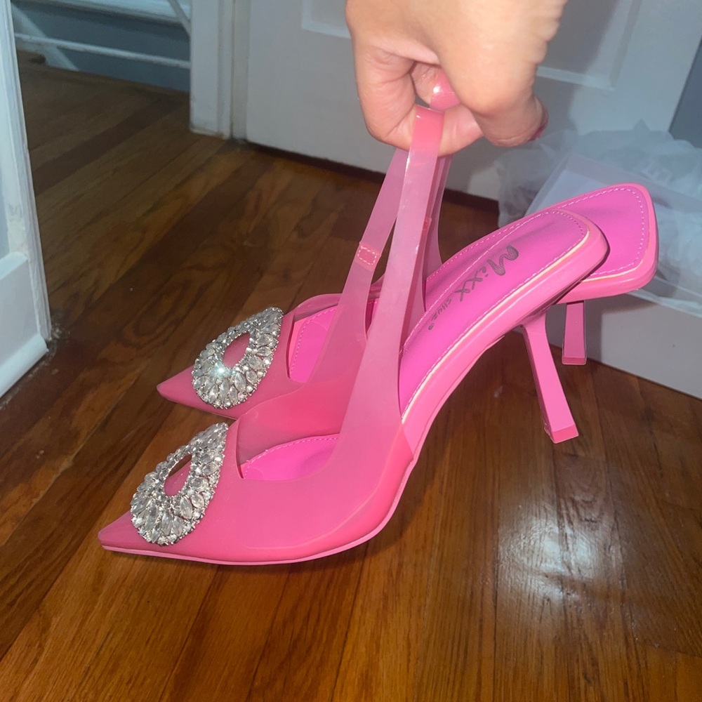 Mixx Shuz Pink Rhinestone Embellished Heels